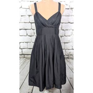 ANTHROPOLOGIE LIL 100% Silk Fit & Flare Dress Black Classic LBD Coquette Size 4